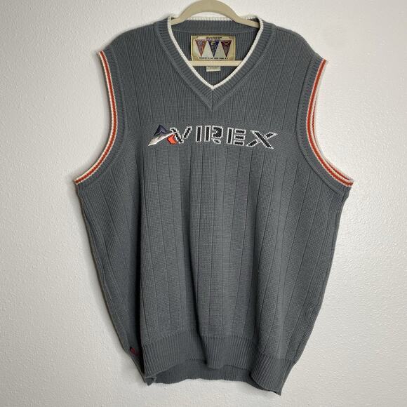 AVIREX‎ VARSITY Mens Vintage 90s Grey Sleeveless V-Neck Sweater Size XXL - Picture 1 of 4